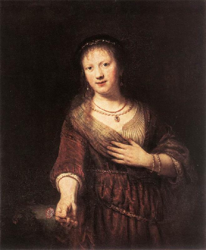 REMBRANDT Harmenszoon van Rijn Portrait of Saskia with a Flower